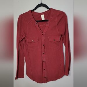 We The Free Maroon Knit Top S Long Sleeve Button Up